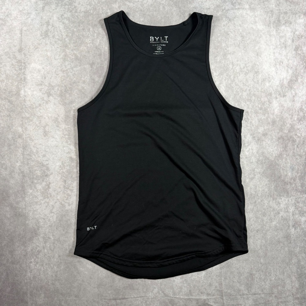 BYLT Basics Black Signature Tank Top Mens Medium M Curved Hem Athletic Gym Tee